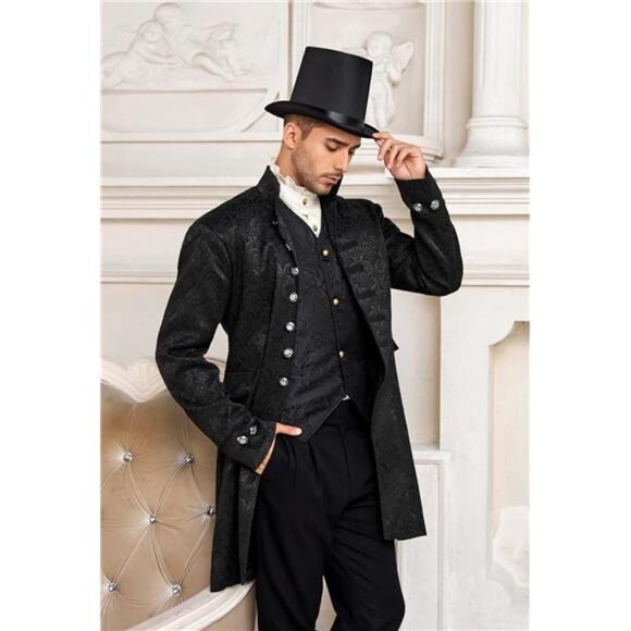 Mens Steampunk Medieval Jacket Pirate Viking Renaissance Tuxedo Coat - Picture 3 of 7